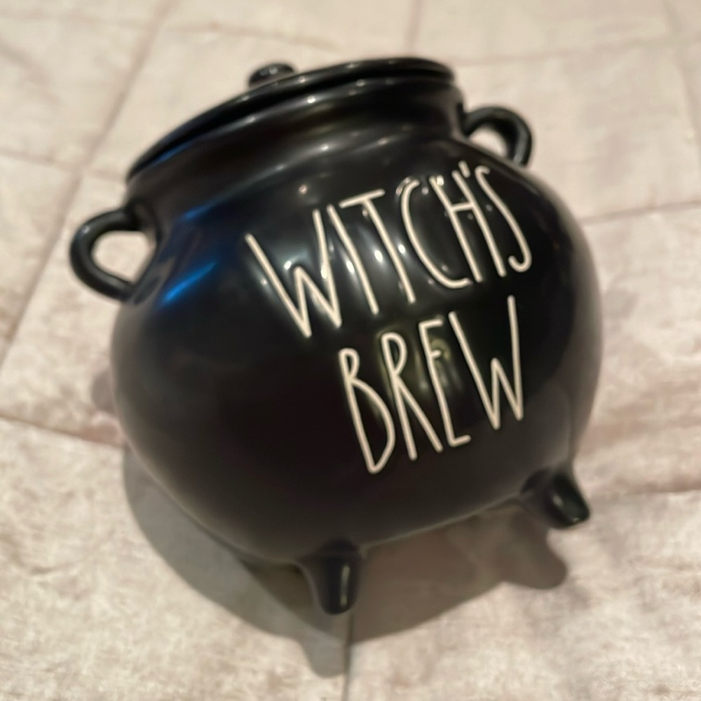 Rare Rae Dunn Witch’s Brew Black Ceramic Cauldron Candle Jar 5” x 4”